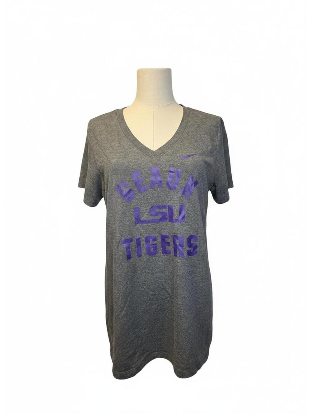 Nike Women’s LSU Dark Gray Shirt with Purple Lettering Size L
